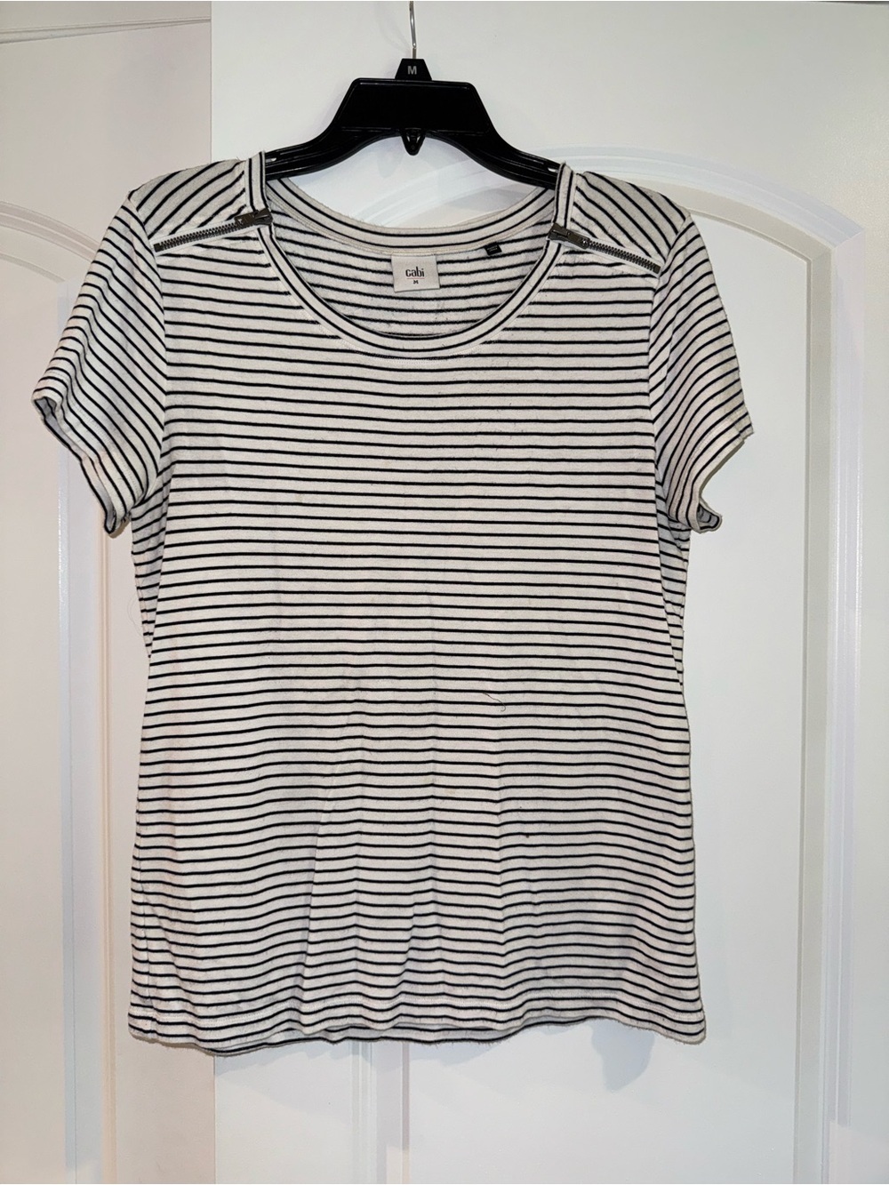 CAbi Black & White Striped Short Sleeve Tee - Crew Neck